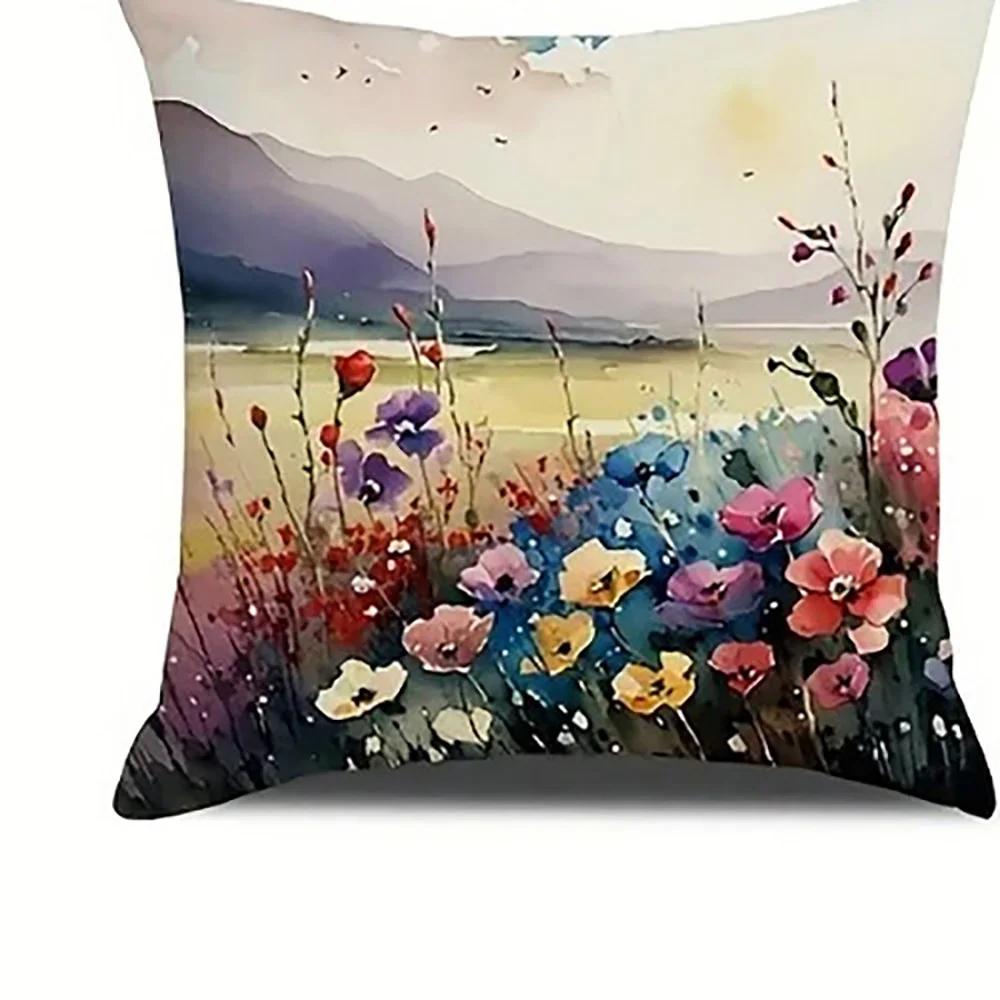 4Pcs Colorful Flowers On Pillow Coverssuitable For Sofa Car Bedroom Decorative Cushion Cover Pillow Cover