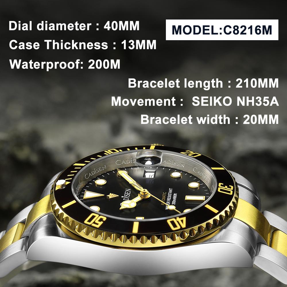 Cadisen New TOP Brand Luxury Men's Watch with Box Water Resistant 200m/660ft NH35 Automatic Men's Mechanical Watches