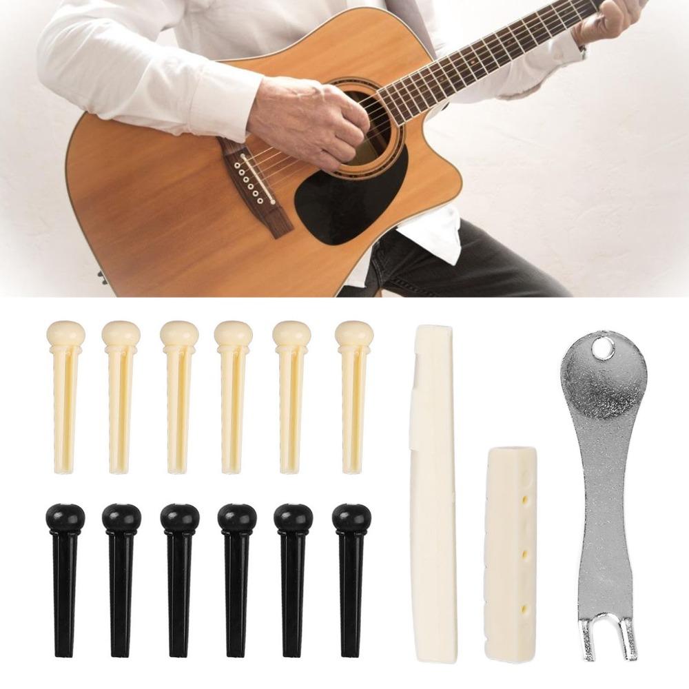 2Sets Plastic Saddle Guitar Bridge Pins Metal Puller Guitar Saddle Nut  For Acoustic Guitar