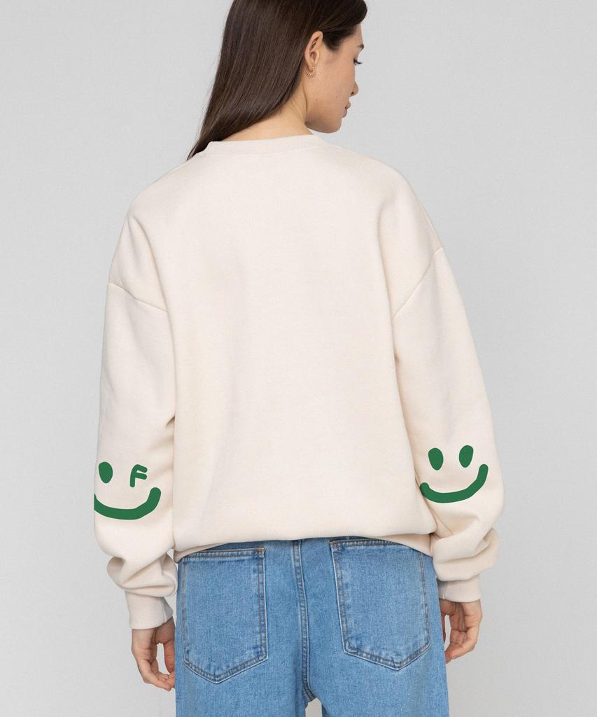 GRAVER [Unisex] Elbow Smile Drawing Sweatshirt_Cream/Green Logo