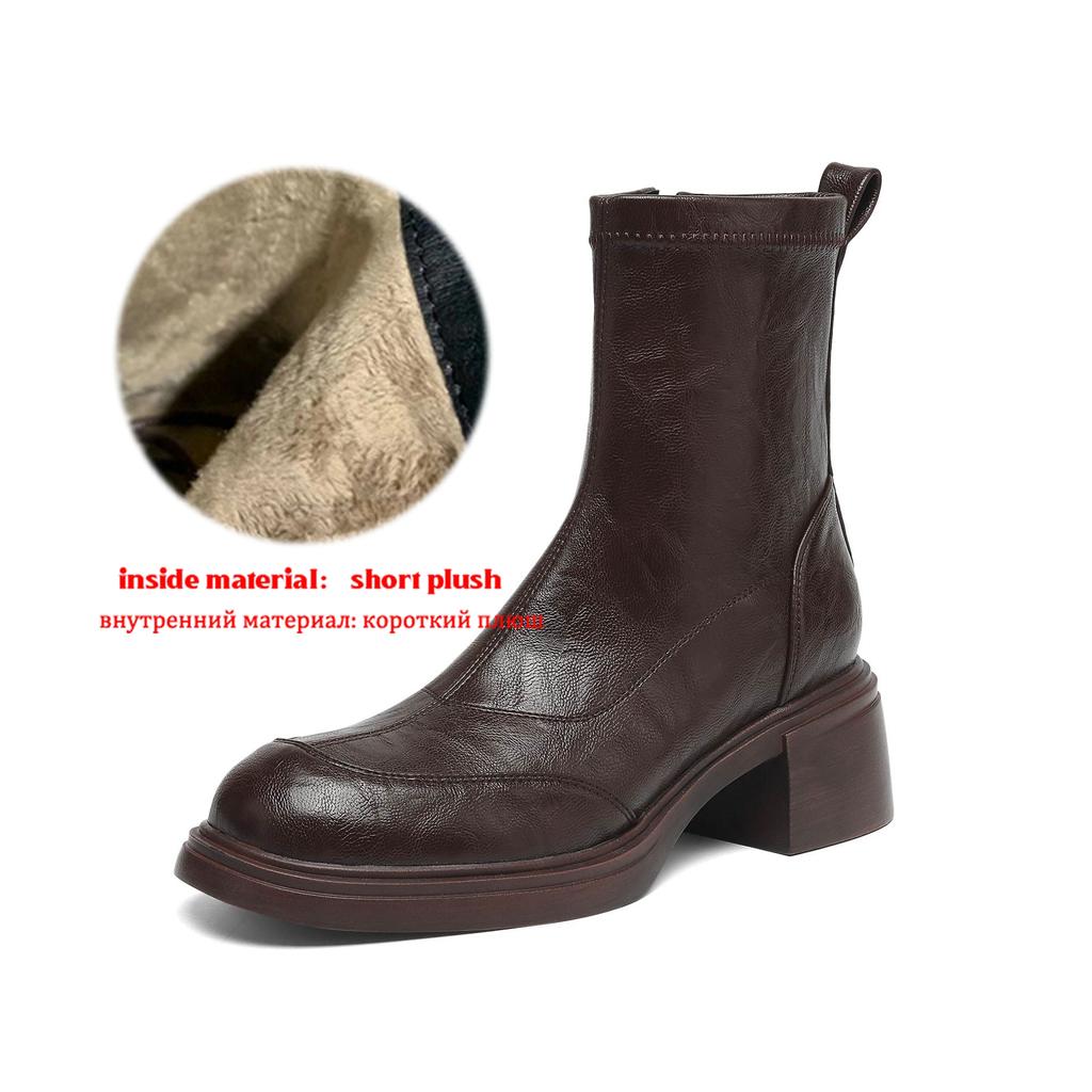 Krazing Pot Microfiber Round Toe Chunky Heels Motorcycle Boots Size 42 Zip Women Platform Ankle Boots