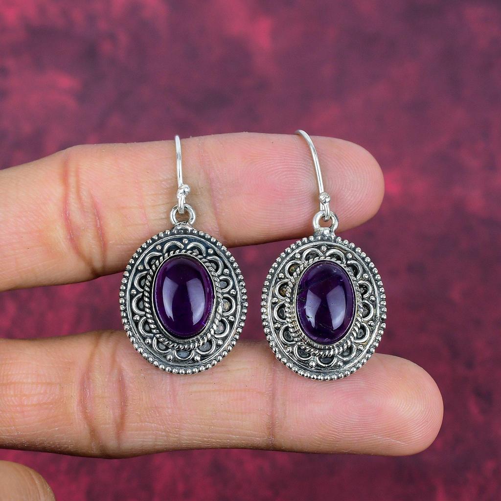 Amethyst Earrings Gemstone Jewelry, 925 Solid Sterling Silver Earrings, Gift For Women Handmade Earrings