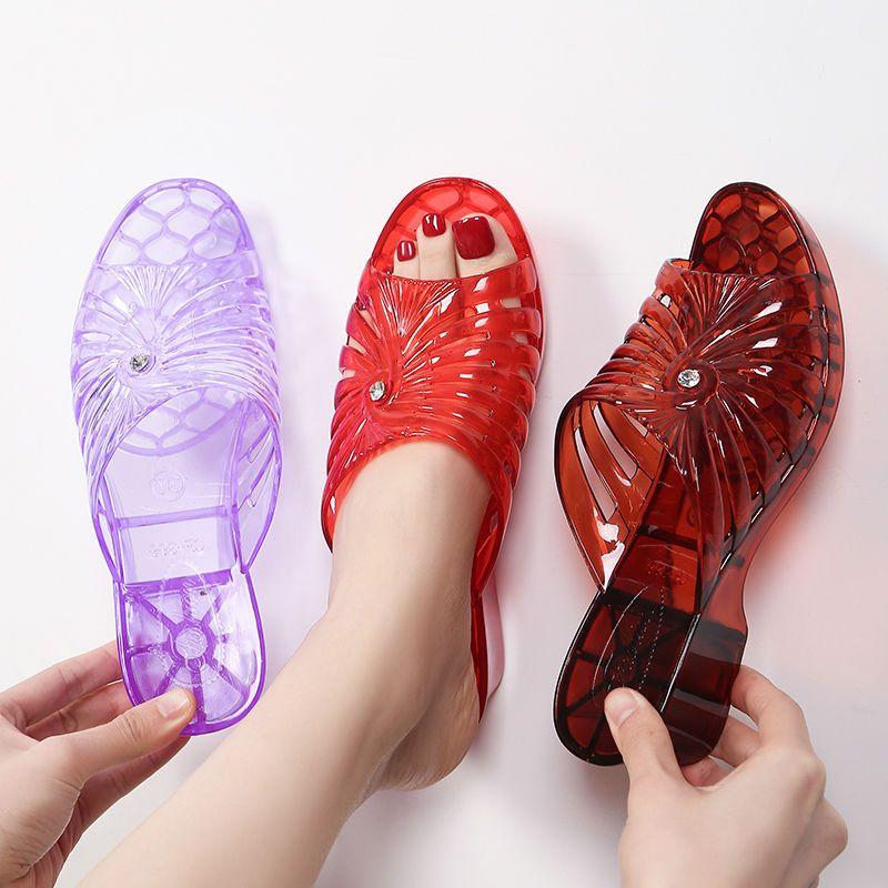 Модные крутые шлепанцы для женщин летом, противоскользящие, толстые, пластиковые, для улицы, прозрачный клиновидный каблук, увеличение роста