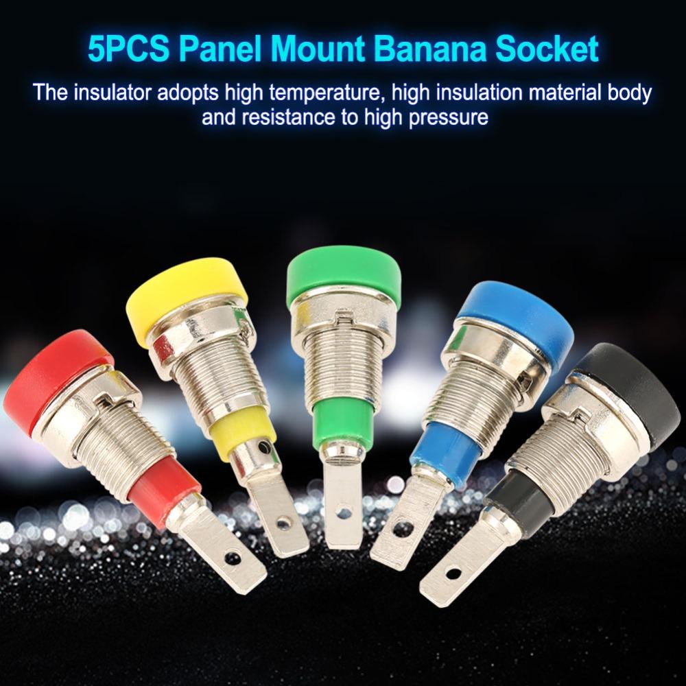5 Pcs 2 mm Banana Socket Copper Mixed Color Banana Jack with Binding Nut High Temperature Resist Binding Posts Test Equipment