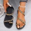 Fashion 2025 Summer Plus Size Women's Open Toe Sandals Outdoor Bling Casual Flat with Thong Sandals for New Comfortable Daily Beach