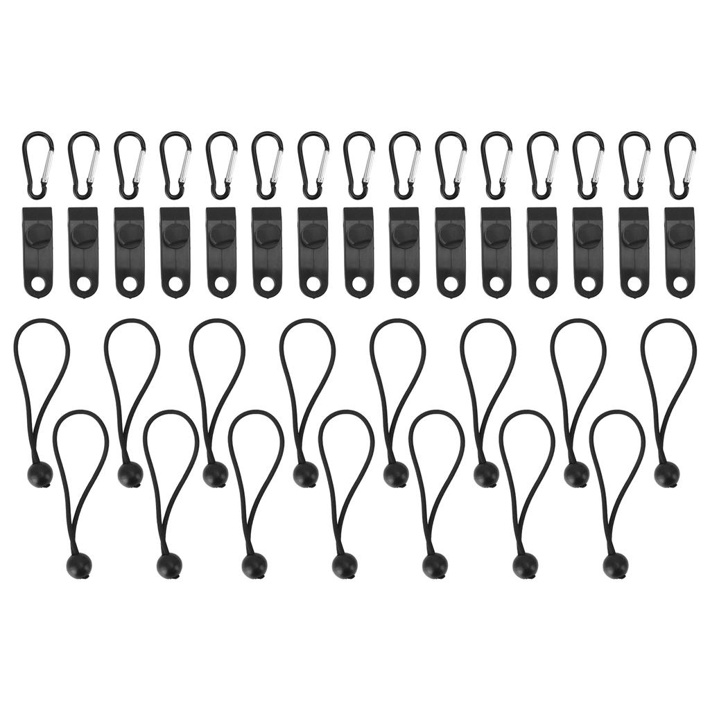 45 Pcs Black Tarp Clamps Set with Hooks and Bungee Cords Strong Gripping Power for Camping Vehicles