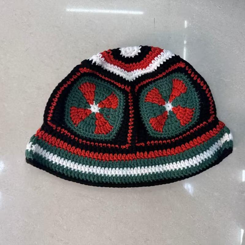 Европейский и американский стиль цветная модная вязаная шляпа-ведро женская весна и осень универсальная интернет-знаменитость вязаная шляпа цветочная шляпа-ведро