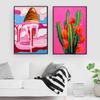 Quirky Print Cactus and Melting Ice Cream Poster Abstract Hot Pink Wall Home Decor Eclectic Colourful Art Canvas Painting