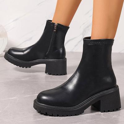 Модные ботильоны на платформе для женщин Осень Зима Боковая молния Массивный каблук Короткие ботинки Женские Шикарные из искусственной кожи Готическая обувь