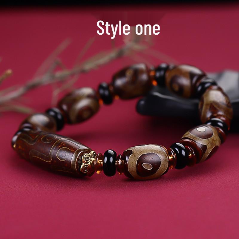 Тибетский агат Дзи браслет с трехглазыми и девятиглазыми бусинами - Унисекс тибетские украшения