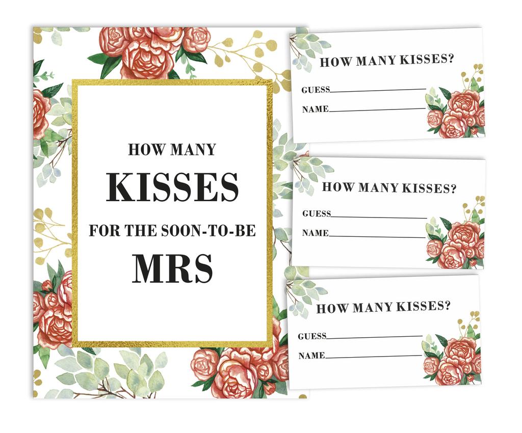 Inkdotpot 1 Sign   30 Cards How Many Kisses For The Soon To Be Mrs White Floral Bridal Shower