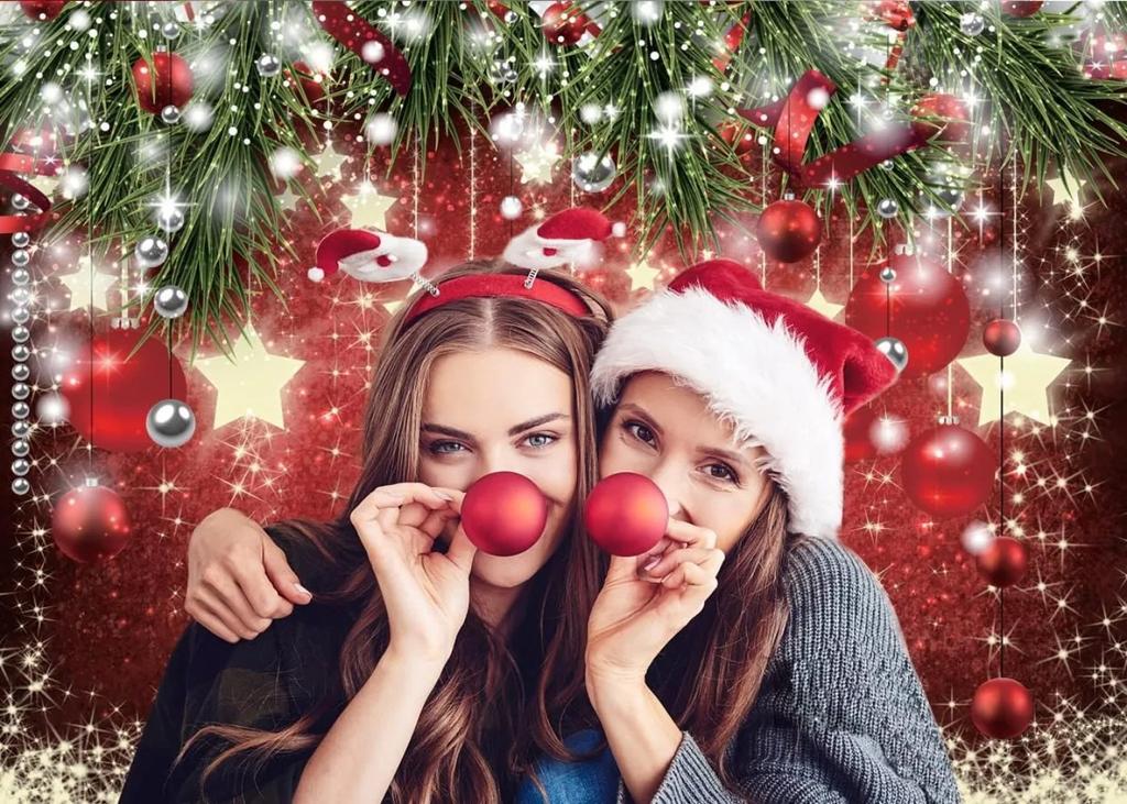 Christmas Backdrops Red Ball Theme Background Shining Stars Background New Year Backdrop for Christmas Party Decoration Banner
