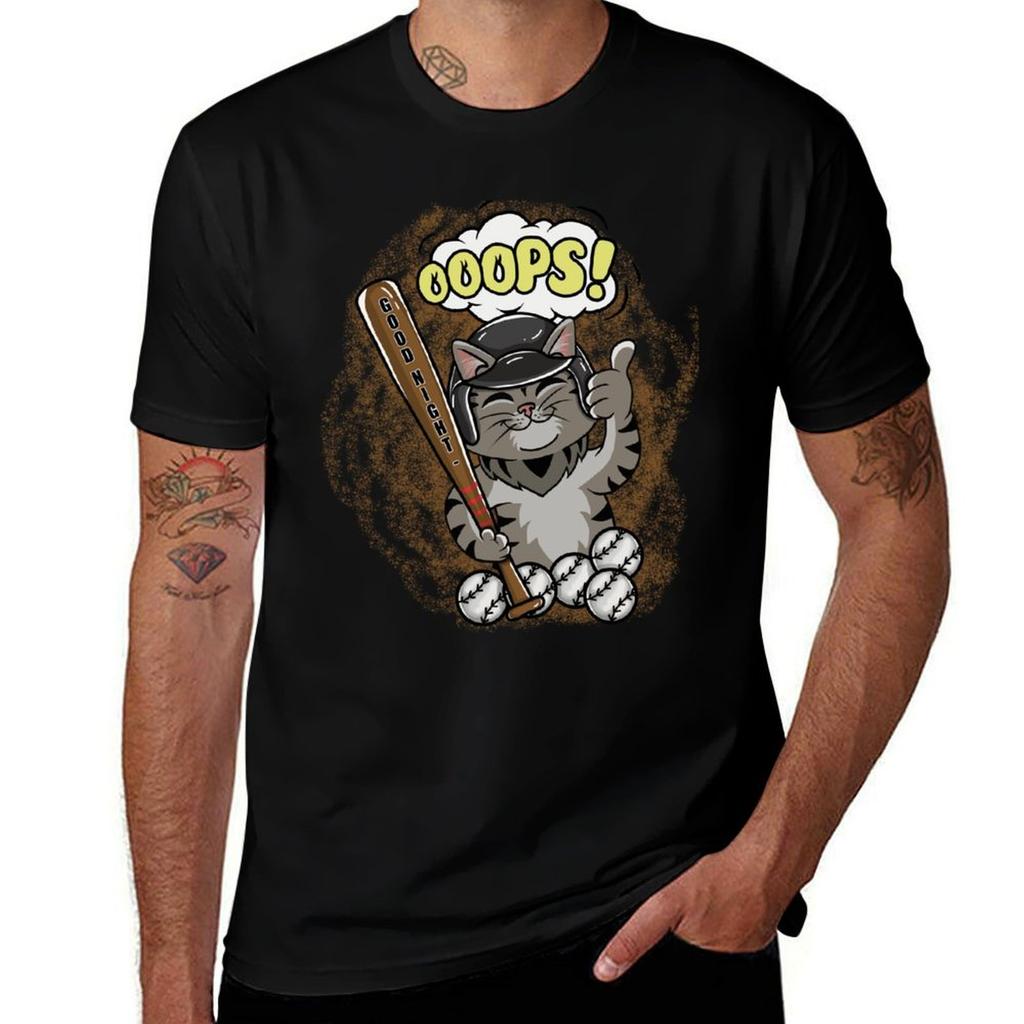 Baseball player catooops TShirt Basic Solid Color Casual Tee Shirt TShirt