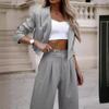 2 dona/toʻplam Ayollar Palto Shimlar Toʻplami OL Qatnovi Rasmiy Uslub Qaytma Yoqa Uzun Yengli Jaket Yuqori Bel Chiziqli Yoʻl-yoʻl Keng Poychali Shimlar Toʻplami Ayollar Biznes Kiyimi