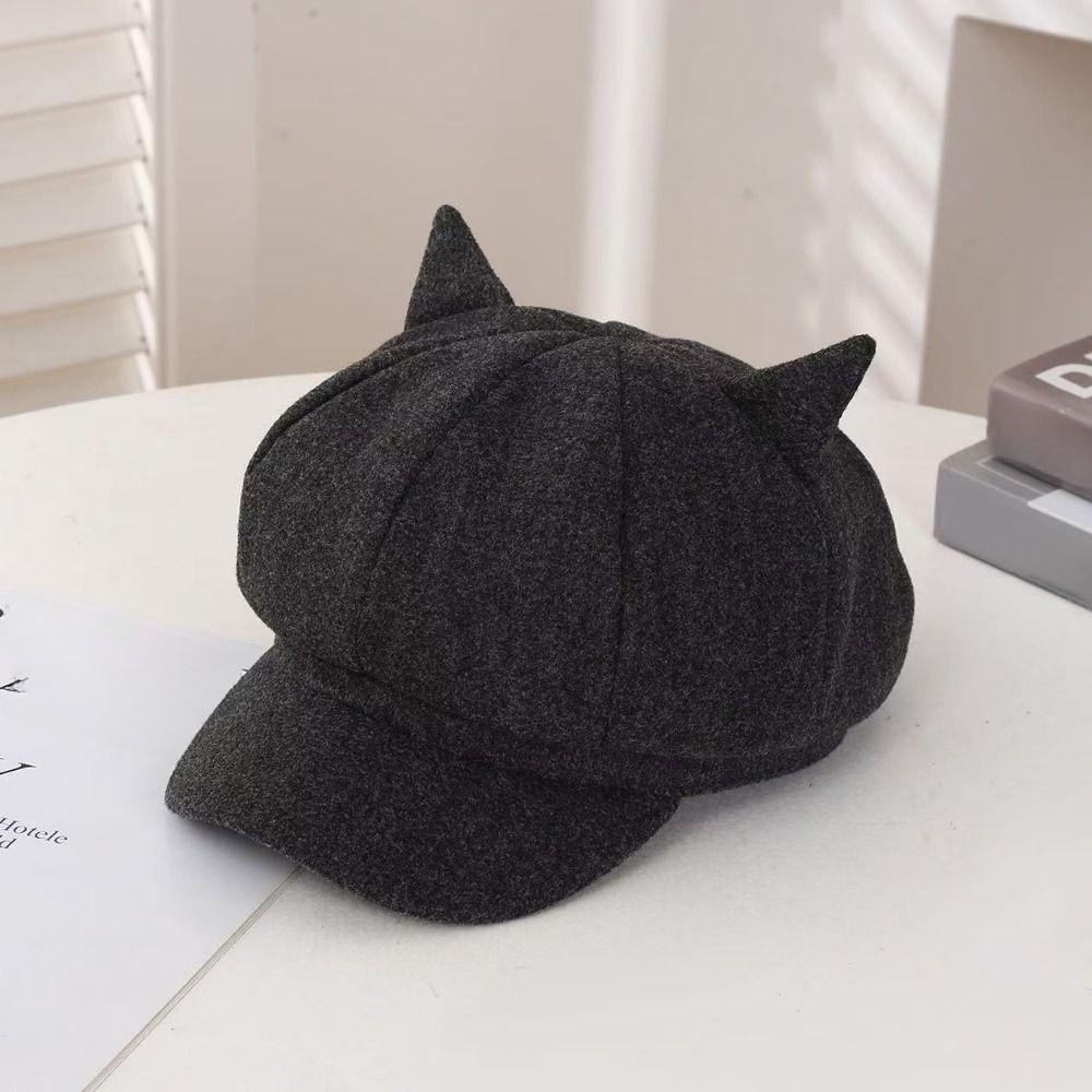 Cute Cat Ears Cat Ear Hat Adjustment Women Hat Retro Unisex Octagonal Cap Artist