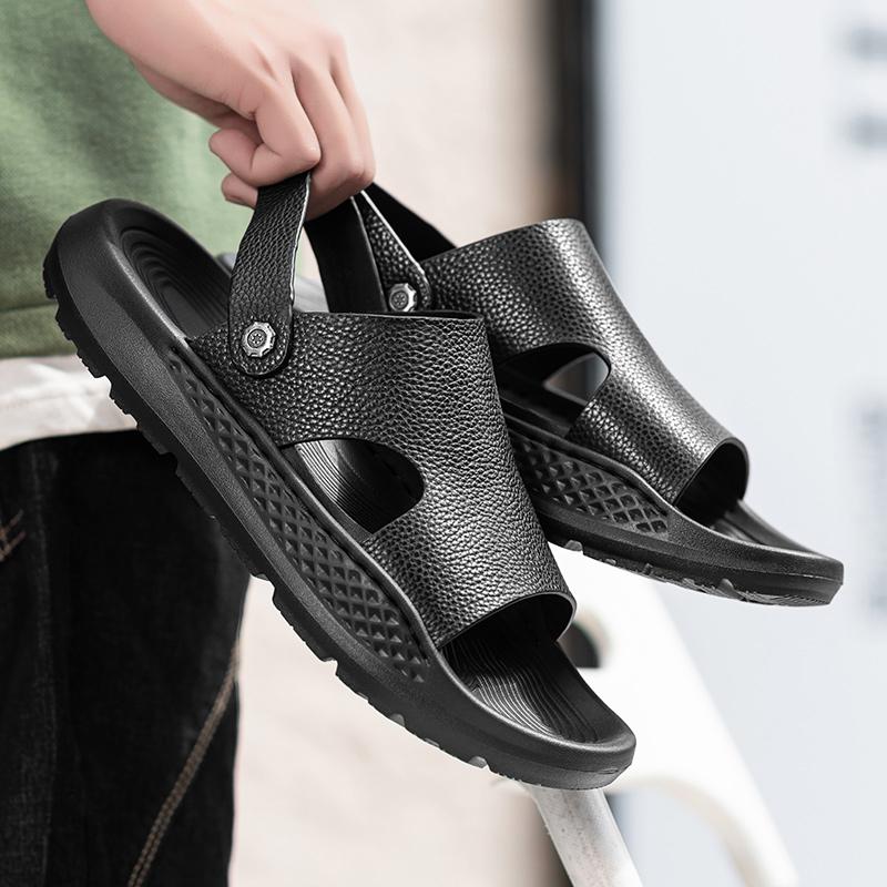 New Handmade Flats Summer Male Sandals Men Breathable Leather Shoes Man Outdoor Men Sandals Antiskid Beach Sandals Hollow Shoes