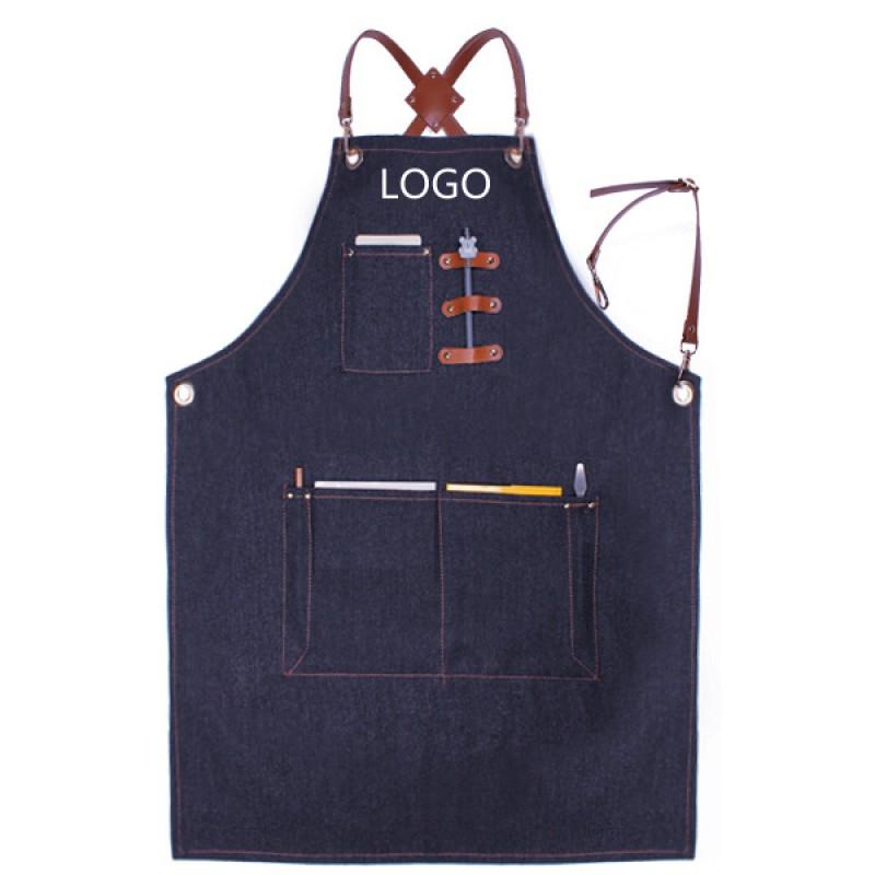 Unisex Denim Apron Barista Hairdresser Bakery Florist Chef Workwear Pure Color Adjustable Strap