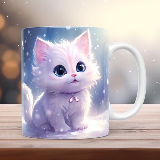 3D Graphic Painting Kitten Cat Cat Snowflake Hole Ceramic Coffee Mark Cup Tea Cup New Hollow