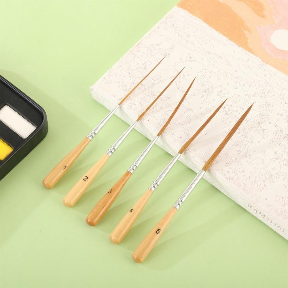 5Pcs Smooth Strokes Long Line Brush Set Wood  Handle Art Paint Brushes  Comics Painting