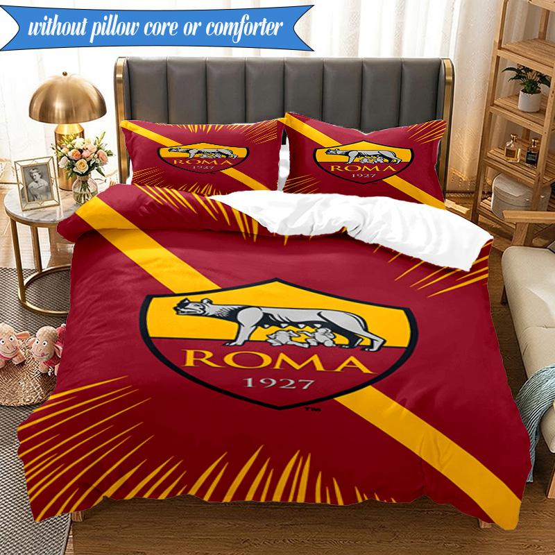 3PCS Rome Wolf Football club Printed Soft Bedding Set,Including 1pc Duvet Cover And 2pcs Pillowcases Perfect for Bedroom, Dormitory, Fan gift