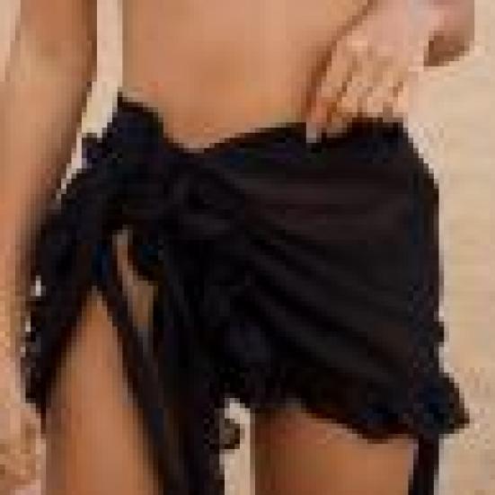 Женская летняя накидка на бикини с рюшами и шнуровкой, сплошной цвет, повседневная пляжная юбка, солнцезащитный крем, моющаяся накидка для плавания