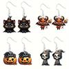 Halloween Earrings Themed Featuring Each Cat Demon Pumpkin And Skull Pattern