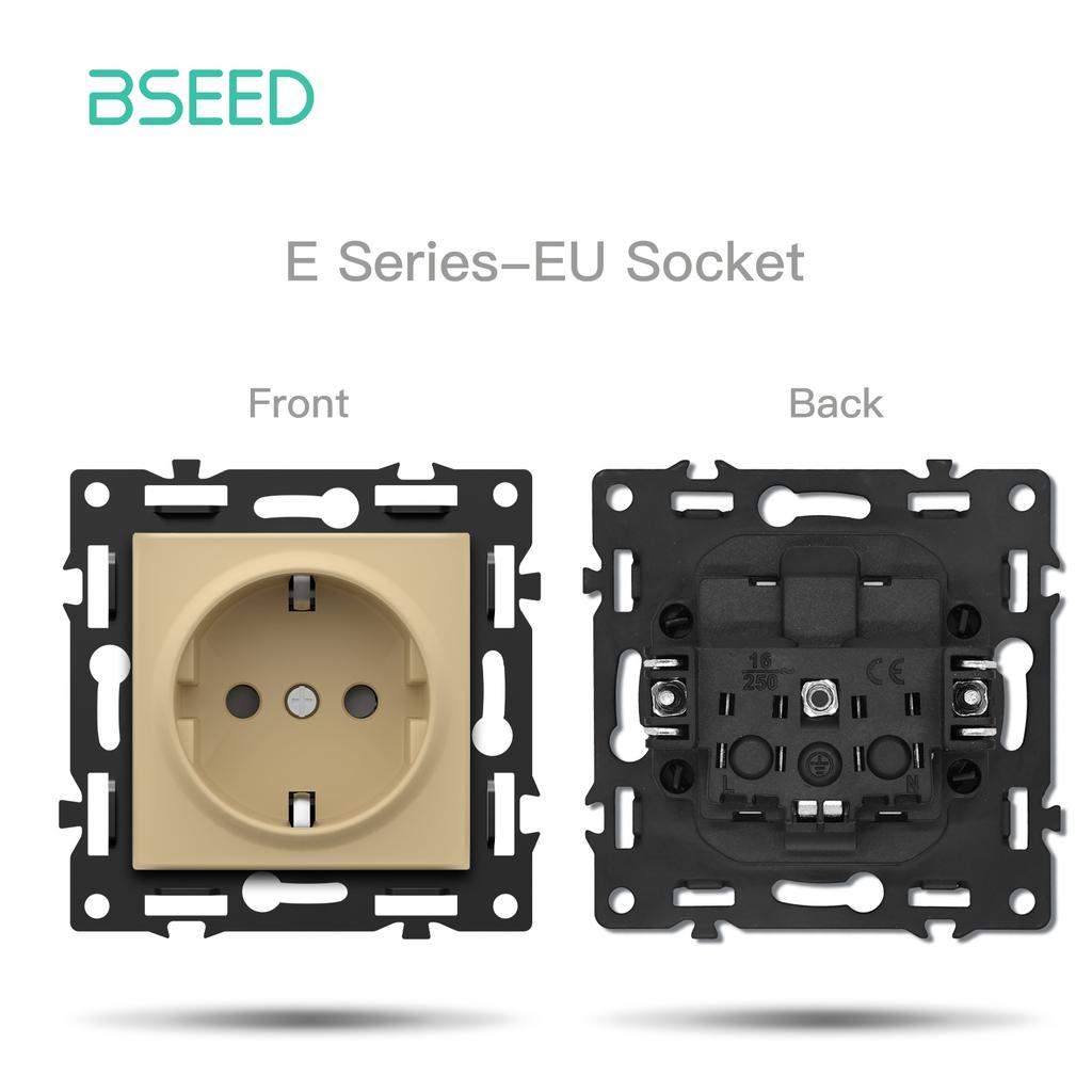 BSEED Button Switch DIY Modules Light Switch Parts Gold Glass Frame DIY Combination Wall Sockets CAT6 USB-C Charge Key E-Series