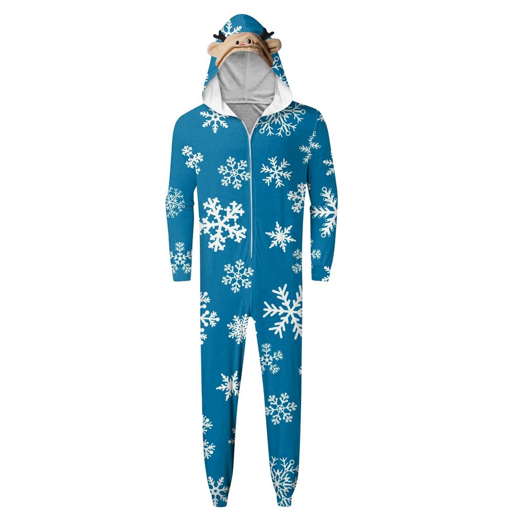Christmas Print Family Matching Hooded Long Sleeved Zippered Jumpsuit Set