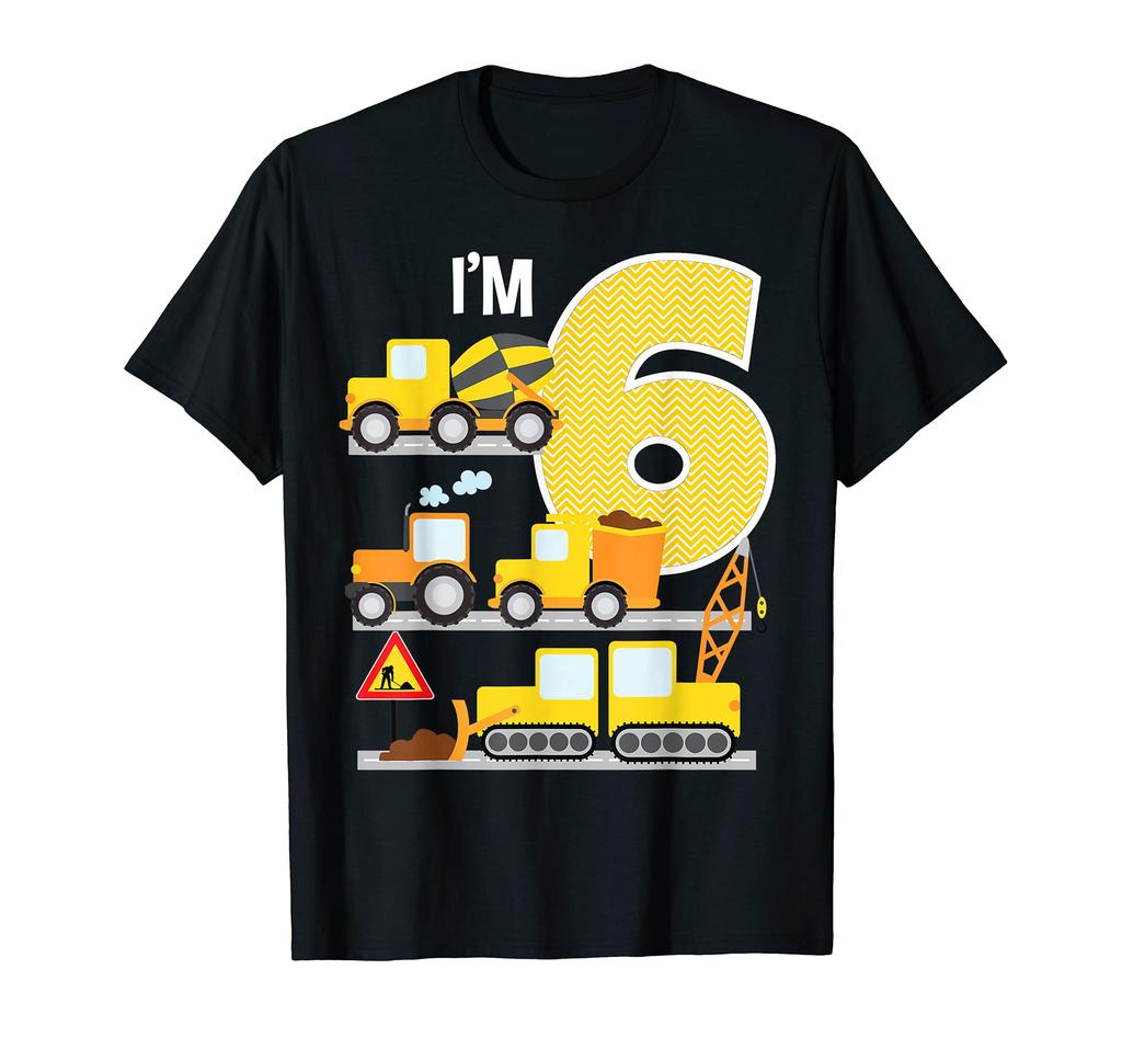 Конструкция 6-й День рождения Самосвал Трактор Бульдозер Миксер Футболка