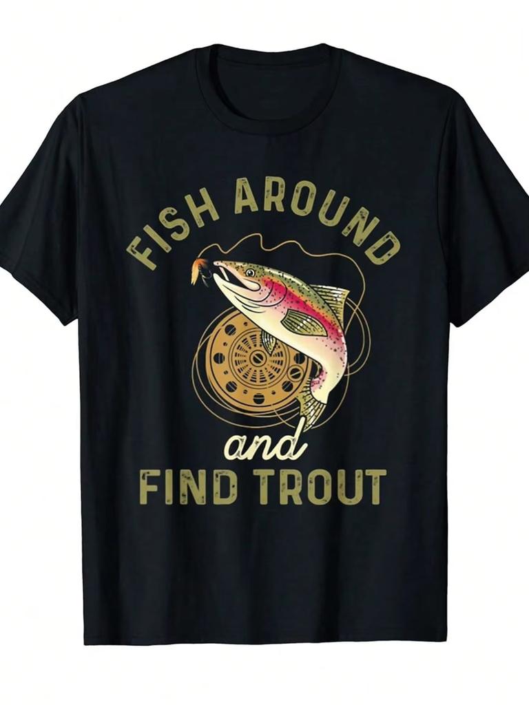 Humorous Fishing TShirt Featuring A Design about Searching for Trout Available in Black and XSmall Size for Unisex Adults Tee