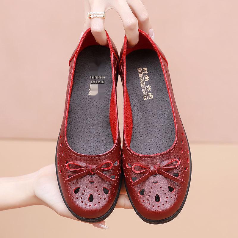 Весенние кожаные сандалии на мягкой подошве | Нескользящие дышащие балетки для женщин и пожилых