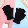 Students Winter Finger Knitted Gloves Outdoor Cycling Games Half Finger Gloves Color Matching Warm Wool Gloves