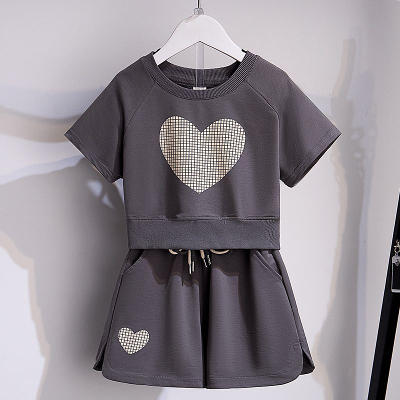 Комплект для девочек, летний, новый, повседневный, спортивный, широкие шорты для девочек, комплект из двух предметов, тонкий