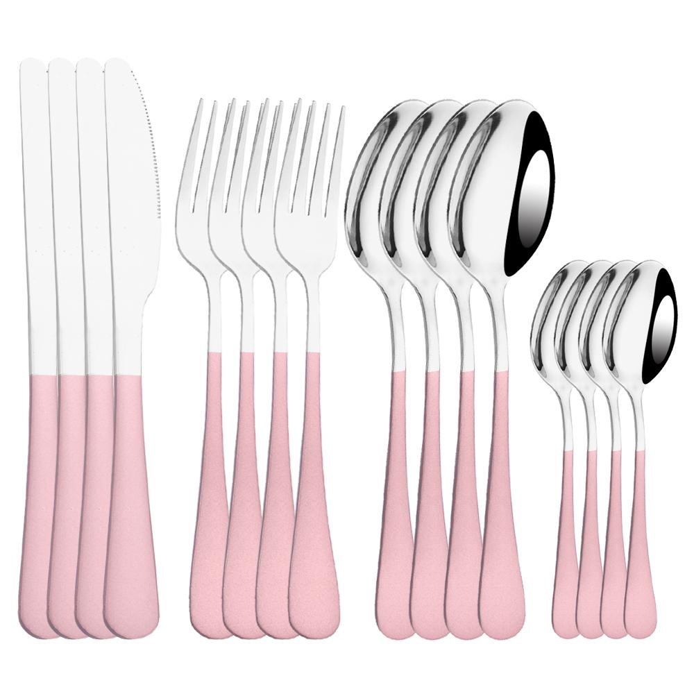 Pink Gold Cutlery Set Stainless Steel Dinnerware Set 16Pcs Knives Forks Coffee Spoons Flatware Set Kitchen Dinner Tableware Set