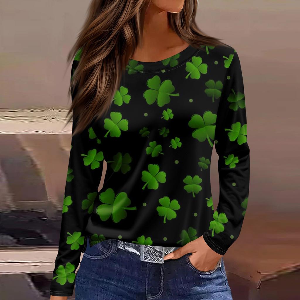 Женская модная повседневная свободная футболка с разрезом и круглым вырезом с длинным рукавом с принтом, женский топ