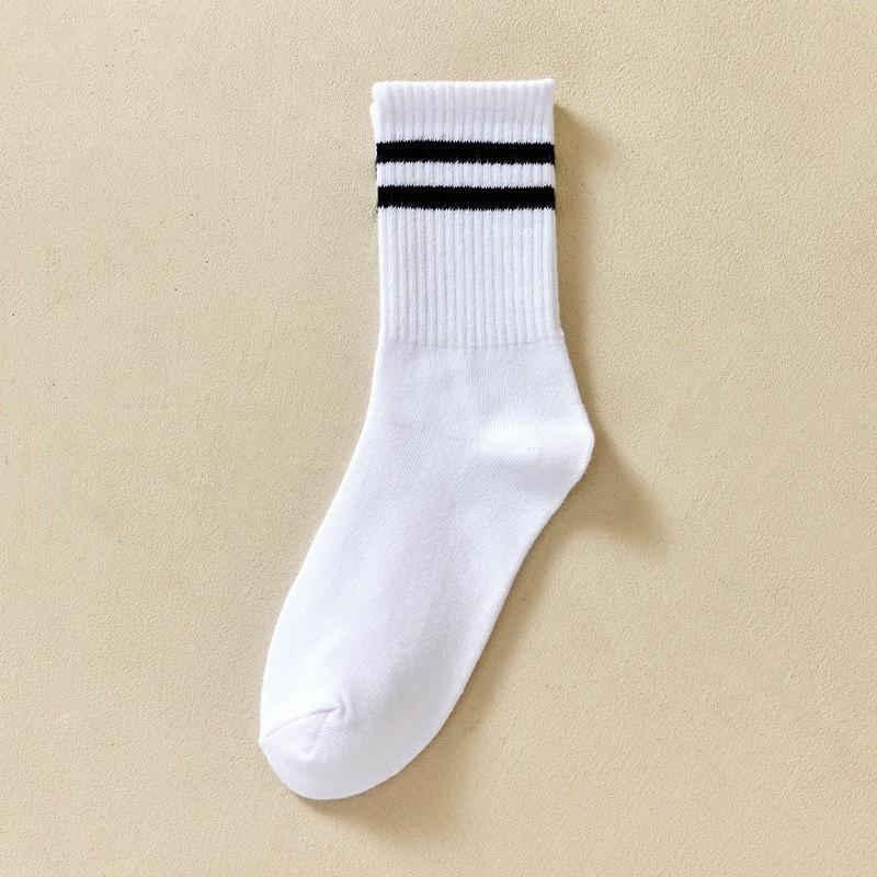 Male Spring and Summer Stripe Two Bar College Style Leisure Sports Tube Socks
