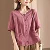 Женская этническая ретро-рубашка-кардиган: Короткий рукав, хлопок-лен, с новым темпераментным дизайном карманов для лета 2025.