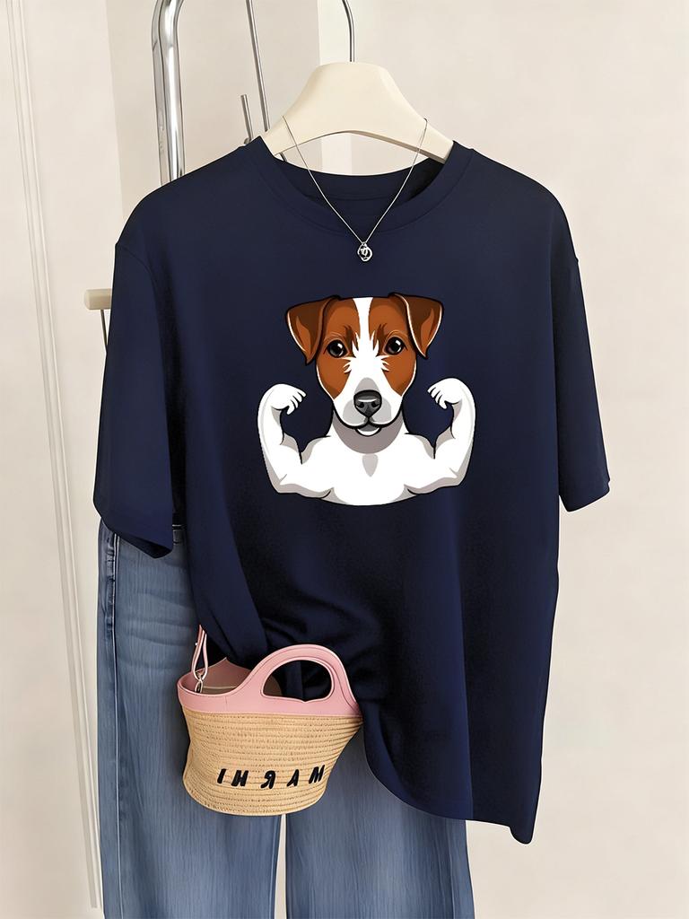 Russell Terrier Puppy Prints T-Shirt Womens Casual Comfortable T Shirts Soft Loose Short Sleeve Tops Summer O-Neck Woman Clothes