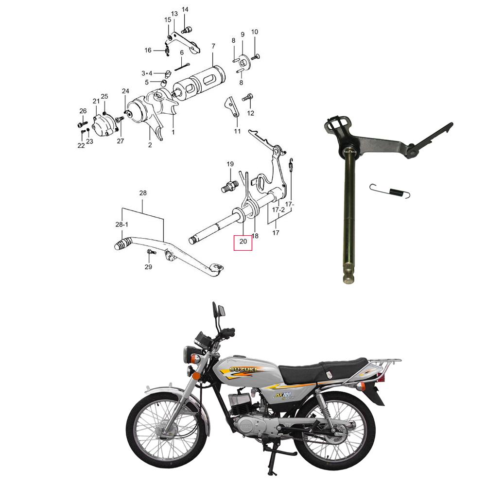 Motorcycle Gearshift Spindle Axle for SUZUKI QINGQI Haojue Jingcheng QJmotor AX100 HJ100 JC100 2 Stroke Engine Gear Shaft Parts