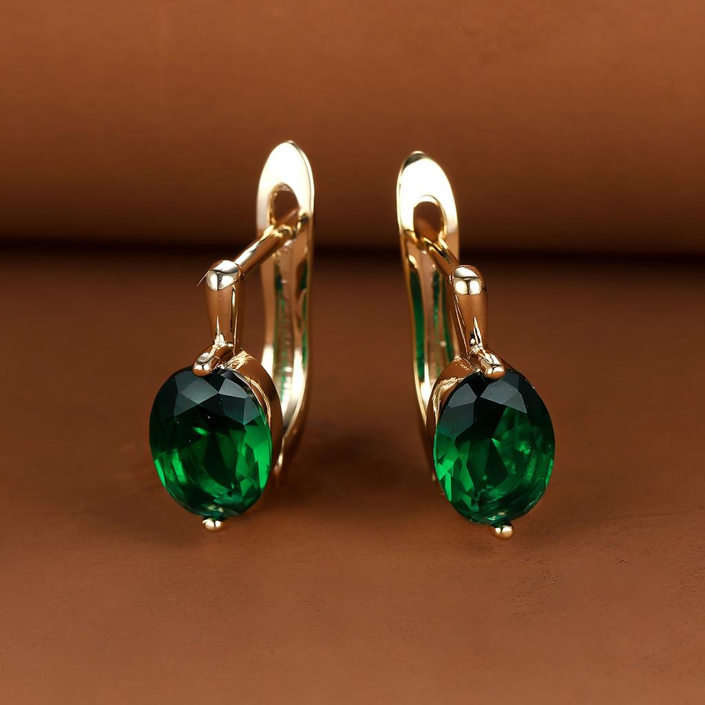 Exquisite Gold Color Oval Cut Red Blue Green Aqua Stone Hoop Earrings Woman Huggie Stud Wedding Birthday Gift Jewelry Bridal Lady Earrings