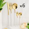 6People Gold Cutlery Set Mirror Stainless Steel Dinnerware Set Knife Cake Fork Tea Spoon Silverware Flatware Party Western Kitchen Tableware