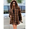 Winter Warm Faux Fur Collar Thickening Hooded Jacket Women's Plus Size Mid-length Imitation Mink Fur Coat