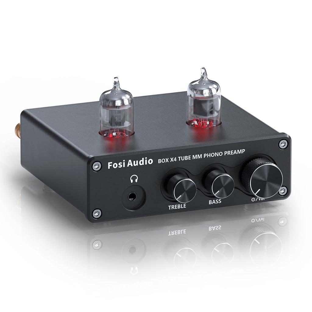 Fosi Audio BOX X4 Фонокорректор Усилитель для наушников с вакуумным предусилителем 6J1 для MM-проигрывателей и предусилитель для пластинок с регуляторами низких и высоких частот