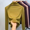 High-neck Base Shirt for Women New Women's Solid Color Simple Long-sleeved T-shirt Plus Velvet Thermal Inner Waist Top