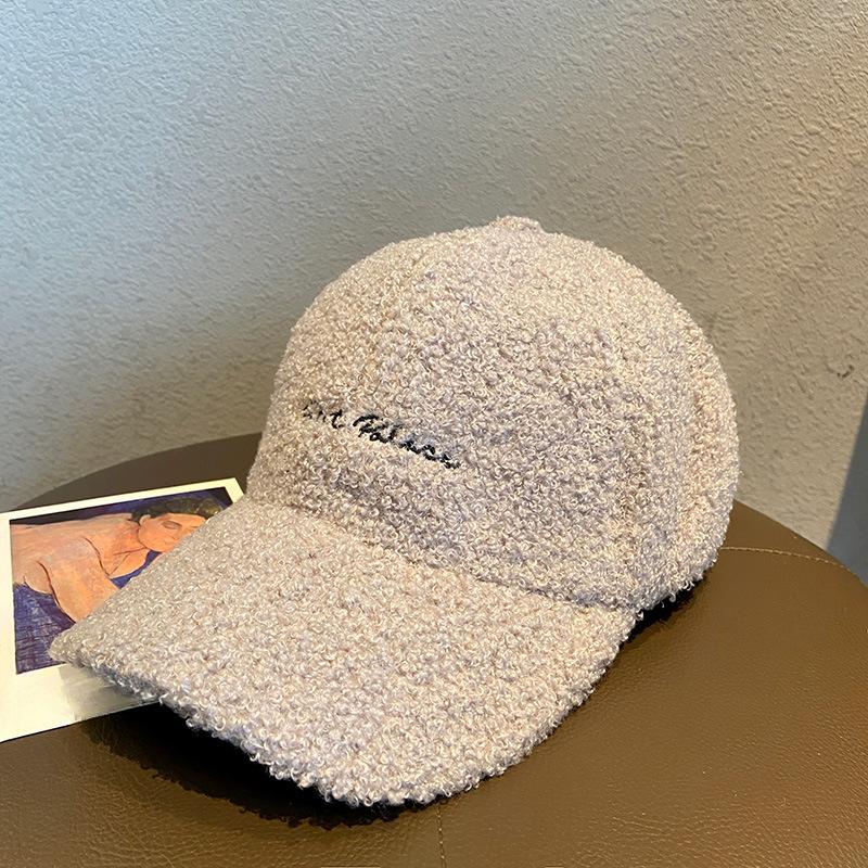 Plush Baseball Cap Ins Niche Women's Autumn and Winter Korean Style Versatile Casual Letters Big Head Circumference Baseball Hat