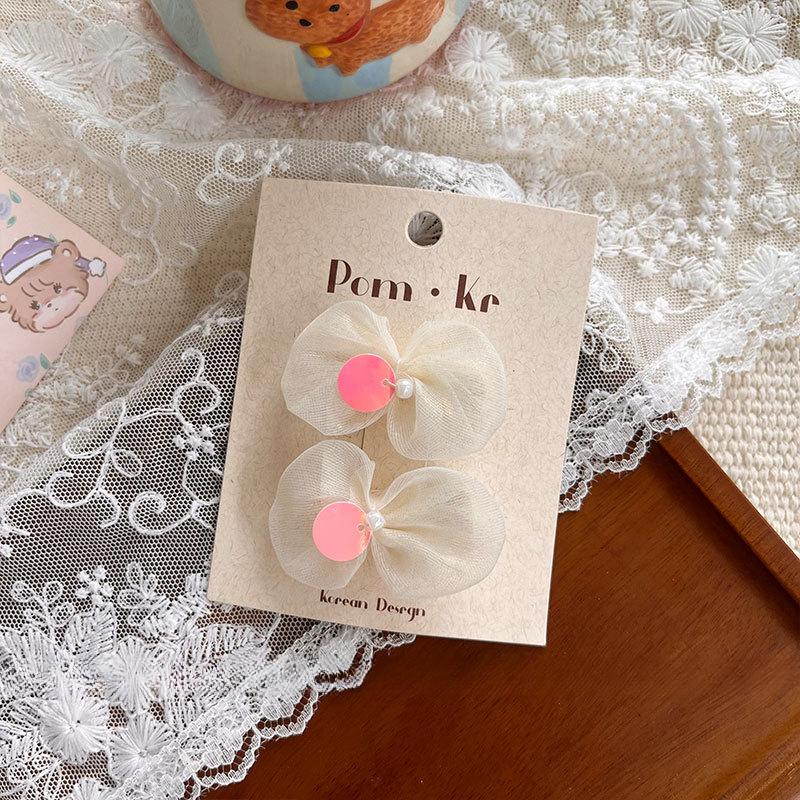 2 шт./комплект, милая заколка для волос принцессы для девочки, бежевый цвет, кружевной бант, конфетная заколка для волос для малышей, полная ткань, детская челка, боковая заколка