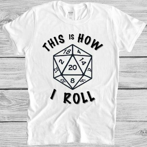 20 Sided Dice T Shirt Dungeons Geek Magic Dragons Retro Vintage Cool Tee M14
