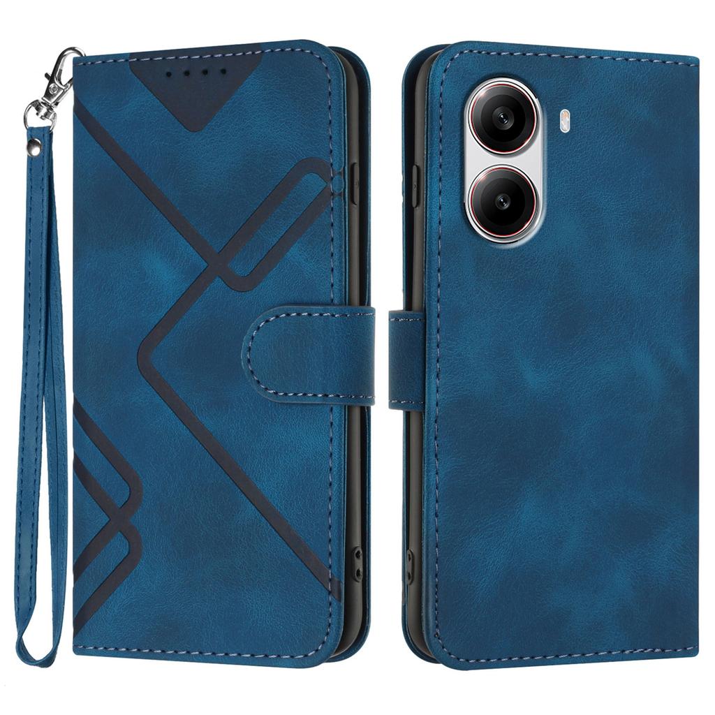 For Xiaomi Redmi Turbo 4 5G/Xiaomi Poco X7 Pro 5G Wallet Case Line Imprinted PU Leather Phone Cover with Strap