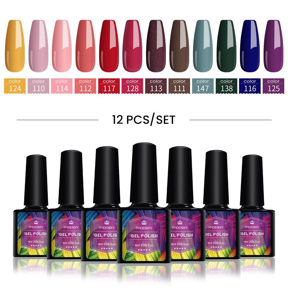 PHOENIXY 8ML Long-lasting Gel Nail Polish Top Base Coat Needed UV LED Soak-off Gel Nail Varnishes