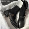 Модные замшевые женские ботильоны на толстом каблуке, модные кожаные туфли для женщин 2025 года, готические ботинки челси, туфли-лодочки, новые зимние ботинки Muejr